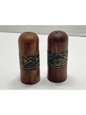 Vintage Wooden Salt And Pepper Shakers With Round Tip Design. Wrapped